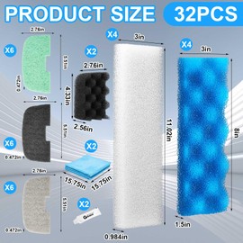 Threlaco 32 Pcs Replacement Filter Media Kit Compatible with Aquarium Filters Include Biological Foams Ammonia Remover Phosphate Pads Nitrite Remover, Towel and Grease (Compatible with 206/207)