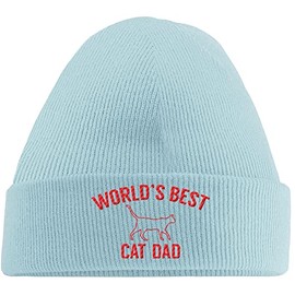 Hippowarehouse Worlds Best cat dad Embroidered Beanie Hat Blue with Red Stitch