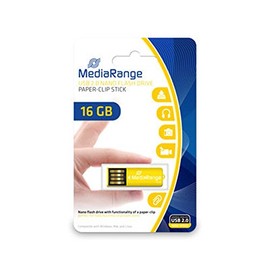 MediaRange MR976 USB Nano Stick 16GB Clip with Office Clip Function Yellow