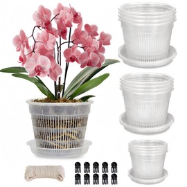 Tialero 12 Pack Orchid Pot with Saucers, 4 Each of 4.5in, 5.5in and 6.3in Orchid Pots for Repotting, Clear Orchid Pots with Holes, Plastic Flower Plant Pot