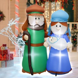 4FT Christmas Inflatable Nativity Scene Decoration with Lights, Birth of Jesus Christmas Blow up Decor for Outdoor Yard