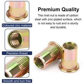 Set of 220 Rivet Nuts Assortment Set, Flat Head Threaded Rivets M3 M4 M5 M6 M8 M10 Blind Rivet Nuts Made of Galvanised Carbon Steel with Ribbed Body, Retractable Nuts