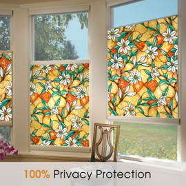 Coavas Decorative Window Privacy Film, Heat Control Sun Blocking Stained Glass Window Film, Floral Design Static Cling, Non Adhesive Windows Tint for Bathroom Front Door(Vinyl, 47.2" x 157.4 ")