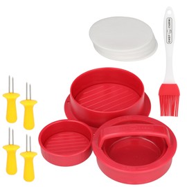 3 In 1 Burger Press Patty Maker Kit with 2 sets of yellow corn fork, Silicon Brush and 50 Pcs Wax Hamburger Press Patty Paper