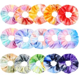 15 Pcs Tie Dye Velvet Scrunchies Soft Hair Ties For Women Girls Accessories