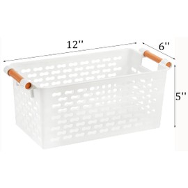 Yesland 6 Pack Plastic Storage Basket, White Organizing Bins Basket with Handles, Sturdy Plastic Closet Baskets Containers for CD, Small Closet Storage in Home Office - 12 x 6 x 5 Inches