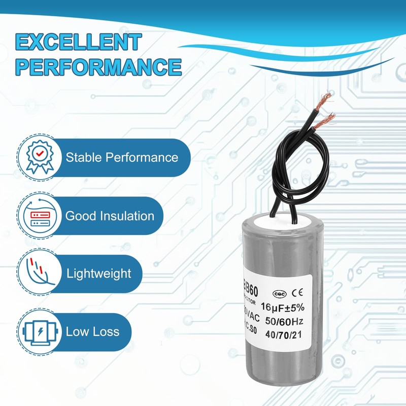 PATIKIL CBB60 16μF Driving Capacitor AC250V 2-Wire 50/60Hz Cylindrical Gray