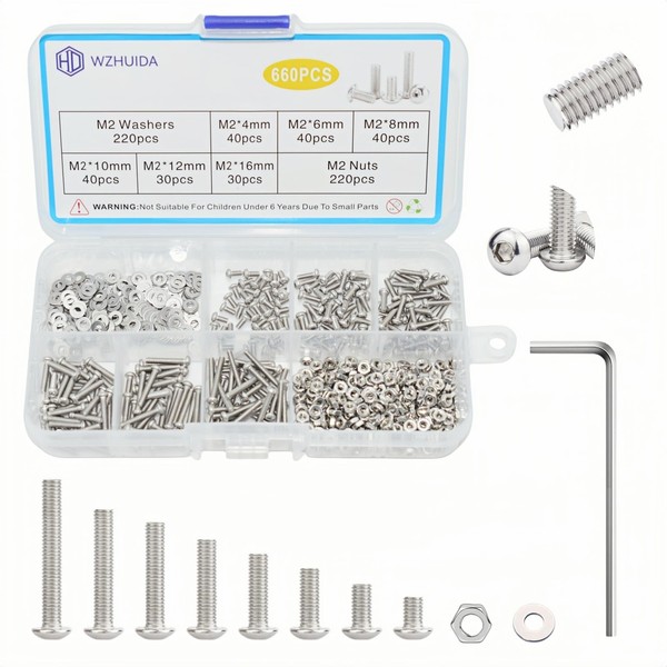 WZHUIDA WZHUIDA 660 Stck M2 Schrauben Set, Edelstahl Linsenkopf Schrauben