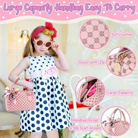 Christmas Gift Play Purse for Little Girls, 32PCS Toddler Purse with Pretend Makeup for Kids, Christmas Gift Princess Toys Includes Handbag, Phone, Wristwatch, Silk Scarf Kids