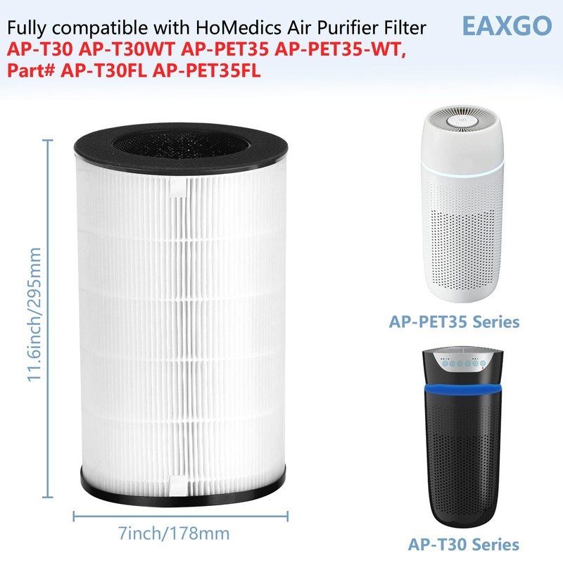 EAXGO AP-PET35 AP-T30 Replacement Filter Compatible with HoMedics Air Purifier