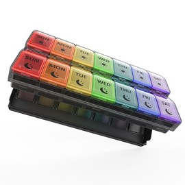 Fullicon Fast Refill Pill Box 2 Times a Day, Large 7 Day, Black Rainbow