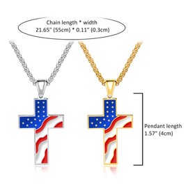 OIDEA American Flag Cross Necklace for Men: Patriotic Star and Stripes Cross Pendant Stainless Steel Mens Necklace Religious Jewelry Gift for Mens Womens Gold