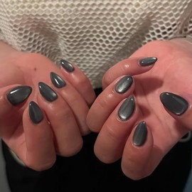 Kqueenest Uñas Postizas De Acrílico Con Purpurina Y Color Negro Ceniza, Cortas Y Brillantes, Con Forma De Almendra, Estilo Ojo De Gato, Para Mujer, Co