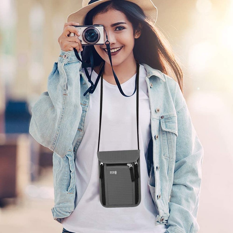 KEAFOLS Neck Pouch Travel Purse with RFID Protection Waterproof Shoulder