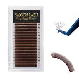 SAIGON LASH Eyelash Extensions, Mink Lash, Volume & Classic Lashes for Professionals, J/B/C/CC/D/L/M Curl, 4-15mm Length, Soft Korean PBT Fiber, 16 Rows Lash Tray (Dark brown-C-0.05-8-15mm)