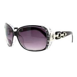 PASTL Womens Bifocal Lens Sunglasses Oversized Square Rhinestone Frame Black +2.75