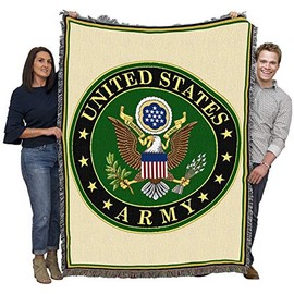 US Army -Military Service Mark Seal - Blanket Throw Woven from Cotton - Made in The USA (72x54)