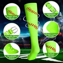 Suhine Softball Sock and Belt Combo 3 Softball Baseball Socks with Stitches Softball Belt for Youth & Adult Girls Boys (Neon Green)