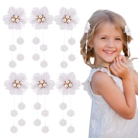 TODDER 6 PCS White Hair Bows for Girls, Flower Hair Accessories Grosgrain Ribbon Hair Clips for Toddler Girls Cute Pigtail Hair Bows for Birthday, Themed Party, Christmas, Back to School