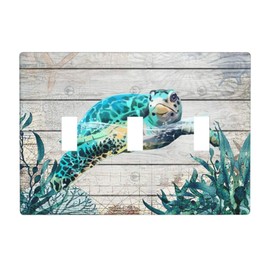 Sea Turtle Triple Light Switch Cover Plate 3 Gang Toggle Switch Plate Beach Theme Decorative Wall Plate, Standard Size, 4.50 x 6.38 Inch