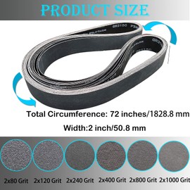 12 PCS 2 x 72 Inch Silicon Carbide Sanding Belts Assortment- 80, 120, 240, 400, 800, 1000 Grits Premium Sander Belts For Knife Sharpening and Metalworking