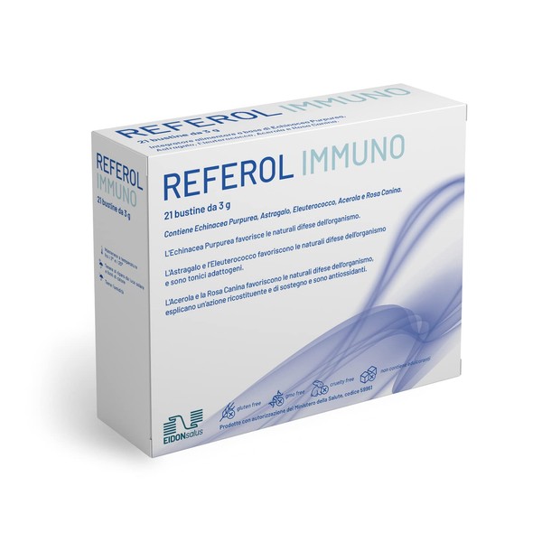 REFEROL IMMUNO - benessere delle vie aeree - rinforza e sostiene il sistema immunitario - con Astragalo, Eleuterococco, Echinacea purpurea e Resveratrolo - 21 bustine da 3 grammi