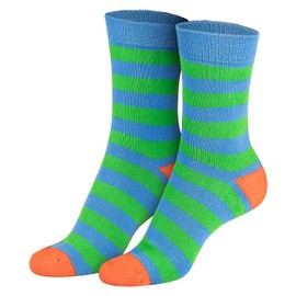 Piarini 2 Pairs of Children's Socks Striped Colourful - Full Terry Cloth Boys Girls - Soft Children's Socks - Kids Boys Girls Socks, Green-Orange