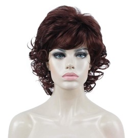 Aimole Short Curly Wig Soft Shaggy Layered Synthetic Hair Women Wigs (33A Dark Auburn)