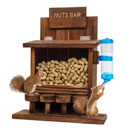 DAZUINIAO Squirrel Feeders for Outside Tree Wooden Squirrel Picnic Table Feeder for Corn Peanut Hanging Chipmunk House The Nut Bar with Squirrel Water Feeder