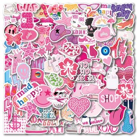 UBOFUGS 110PCS Preppy Vinyl Sticker Party Supplies Vinyl Waterproof Sticker Aesthetic Stickers Decor Pink Party Mobile Phone Stickers for Laptop Water Bottle