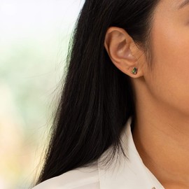 Peora 14K White Gold Created Black Fire Opal Earrings for Women, Hypoallergenic Solitaire Studs, 7x5mm Pear Shape, 1 Carat total, October Birthstone, Friction Back, Dainty, Iridescent Earrings