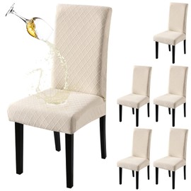 Fuloon Waterproof Dining Chair Covers, Parsons Chair Slipcover, Super Fit Stretch Kitchen Chairs Slipcovers, Removable Washable Chairs Seat Slipcover for Dining Room, Kitchen, Banquet (6 Pack, Beige)