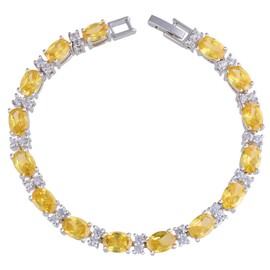 RIZILIA Eternity Tennis Bracelet [18cm/7inch] with Oval Cut Gemstones CZ [Yellow Citrine] in 18K White Gold Plated, Simple Modern Elegance