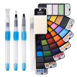 MEEDEN Travel Watercolor Paint Set: 42 Colors Water Color Paint Palette Including 7 Pearlescent and 5 Macarone Colors