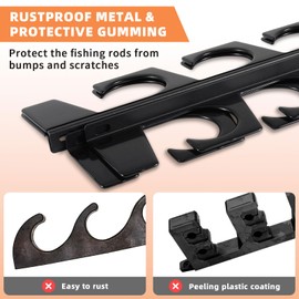 Roylvan Fishing Rod Pole Holders, Wall or Ceiling Mounted Metal Fish Rod Rack with Protective Layers, 2 Set Horizontal Fishing Pole Storage Organizer Holds Up to 10 Rods, Fishing Gifts for Men, Black