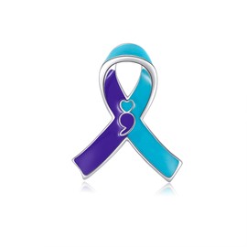 Suicide Awareness Pin S925 Sterling Silver Suicide Prevention Ribbons Mental Health Pins Teal and Purple Ribbon for Women Men