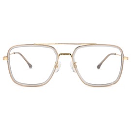 Zeelool Readers Metal Aviator Blue Light Blocking Reading Glasses with Standard Anti-Reflective Coating Nayeli ZTX898397 (TX898397-02 Gray-Gold, 1.25)