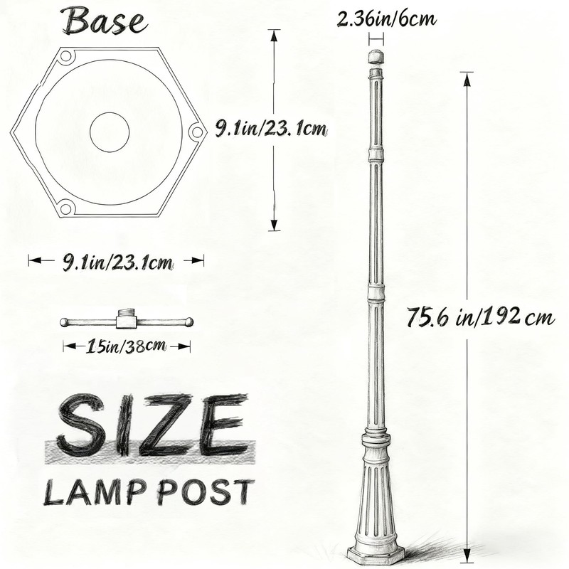 76" Black Cast Aluminum Lamp Post | with Crossbars &
