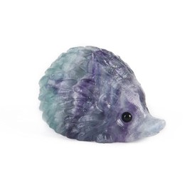 YGLINE Crystal Hedgehog Mini Animal Statue Hand-Carved Gemstone Healing Crystal Collection (Rainbow Fluorite)