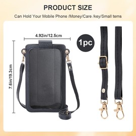 CREATCABIN Black Small Crossbody Bags for Women Touch Screen Bag Leather Cell Phone Wallet Purse Mini Handbag with Credit Card Slot Adjustable Shoulder Strap Rectengle for Travel Shopping 7.6x4.92Inch