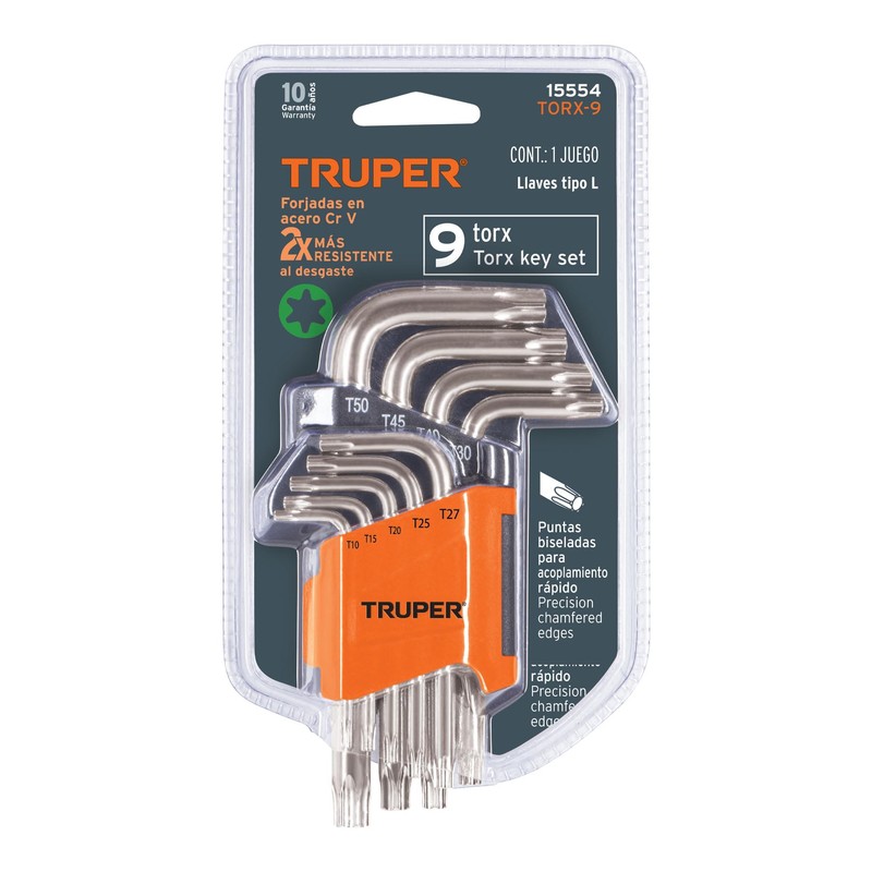 Truper TORX-9, Juego de llaves Torx, 9 piezas con organizador