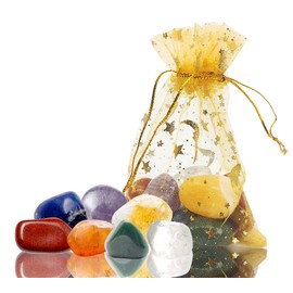 DOJA Barcelona | Chakra Stones ​​Pocket | Medium | 7 Gemstones Crystals Healing Stones: Rose Quartz, Amethyst, Sodalite, Green Quartz, Calcite, Carnelian, Red Jasper | Spiritual Gifts