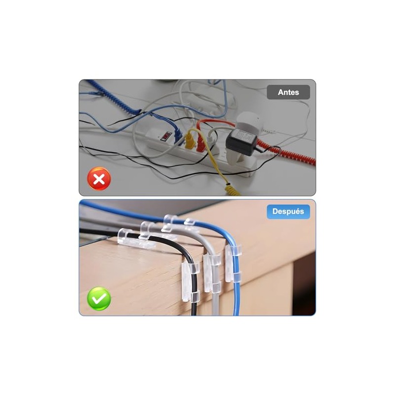 Organizador de Cables,100 Piezas Clips Adhesivos para Cables Transparentes con