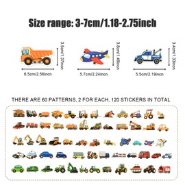 120pcs Kids Car and Truck Stickers, Transportation Stickers Waterproof Vinyl Engineering Vehicles Stickers Decals for Water Bottles Laptop Suitcase Boys Girls DIY Crafts Party Gifts Supplies