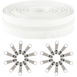 Amykite 10 Yards 360 Inches Bulk Zippers,9 Meters #3 Zipper for Sewing,White Nylon Coil Zippers by The Yards With 20pcs Replacement Zipper Head for Bags,Cushions,Slipcovers,Bed Covers,Pillows,etc.