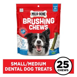 Milk-Bone Brushing Chews Daily Dental Dog Treats, Fresh Mint Flavor, Small/Medium, 25 Count