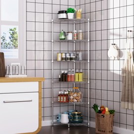 Fulocseny 6 Tier NSF Storage Rack, 420lbs Capacity Metal Sector Corner Wire Shelving Units with Adjustable Feet for Balcony Kitchen Bedroom, 72" H x 18" L x 18" W Chrome