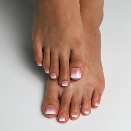 Press on Toenails for Women in 15 Sizes,30 Pcs Fits,French Square Acrylic Toe Nails Tips Press Ons Short, Glossy Fake Toenails With Glue (Pink White Ombre 2)