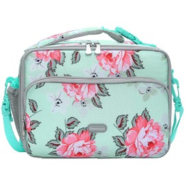Amersun Lunch Bag for Kids - Padded Durable Insulated Lunch Box with Adjustable Shulder Strap & 2 Pockets for Girls Boys Toddler School,Thermal Freezable Cooler Tote Keep Food Fresh,Light Blue Rose