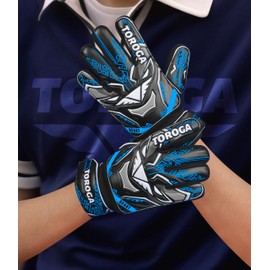 TOROGA Football Goalkeeper Gloves For Boys, Kids Children Youth Soccer Goalie Gloves with 4mm Latex Finger Spine Protection Super Grip Palm Goalkeeping Gloves (Blue, 8)